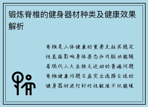锻炼脊椎的健身器材种类及健康效果解析